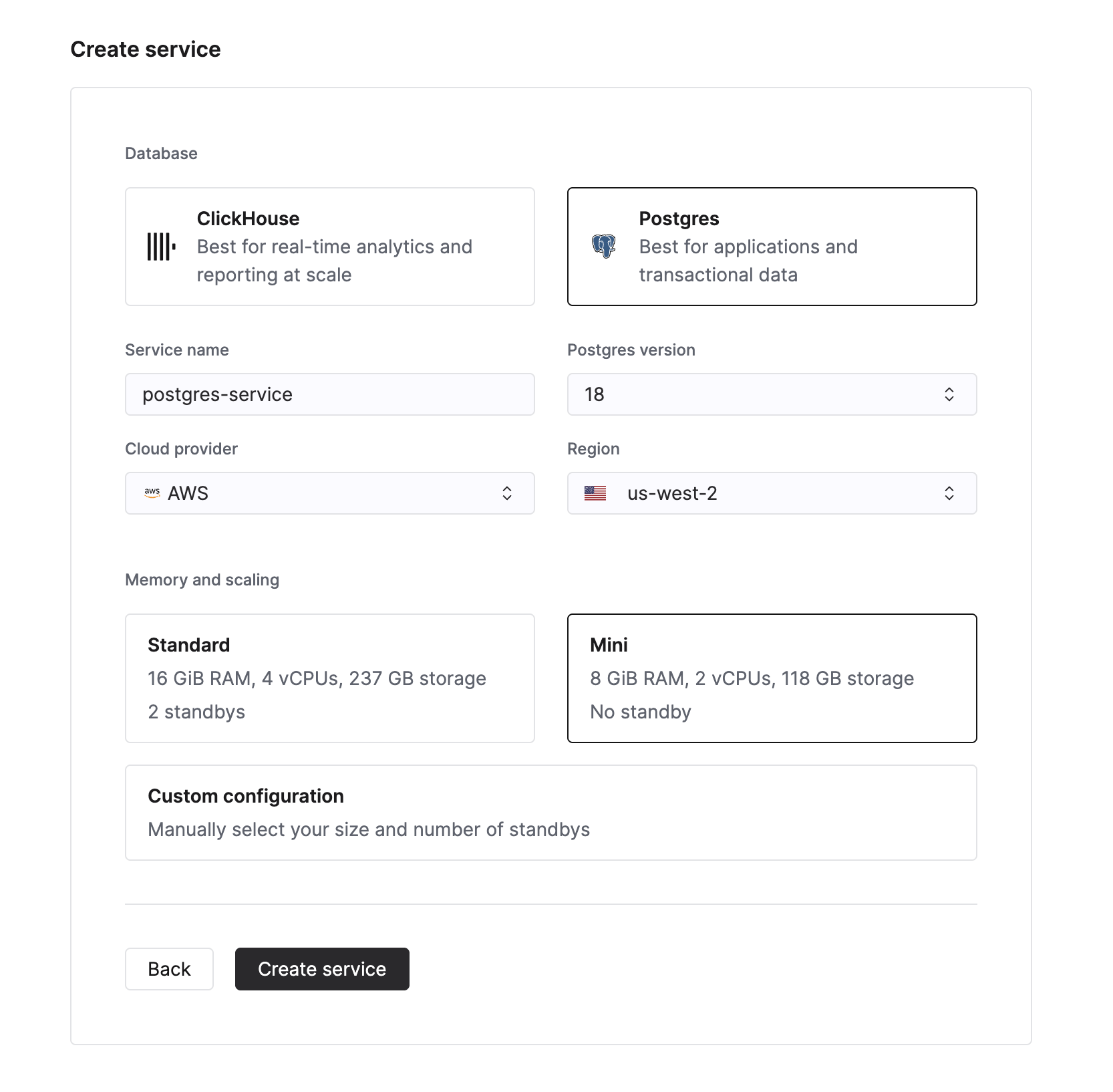 Создание управляемого сервиса Postgres